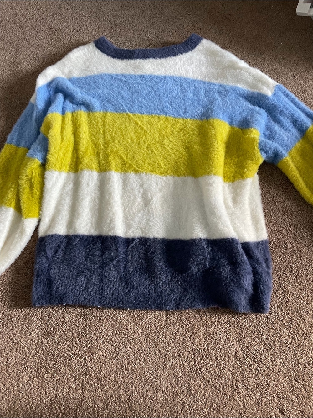 Aerie Fuzzy Striped Crewneck Sweater in Blue, Yellow & White